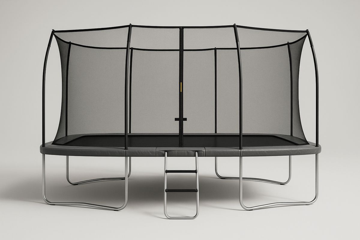 Musta ovaali trampoliini teräksestä turvaverkolla 457 cm-Jardineterna