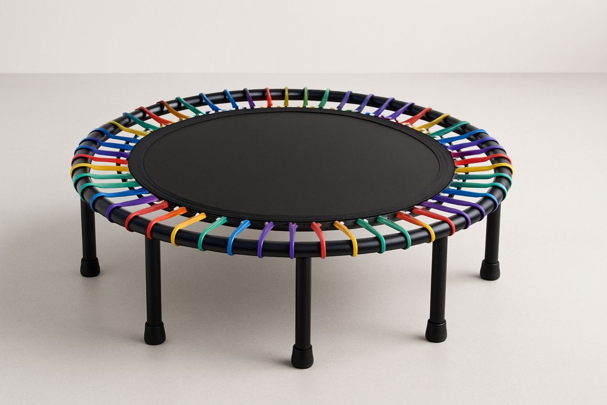 Värikäs pyöreä minitrampoliini mustalla hyppyalustalla-Jardineterna