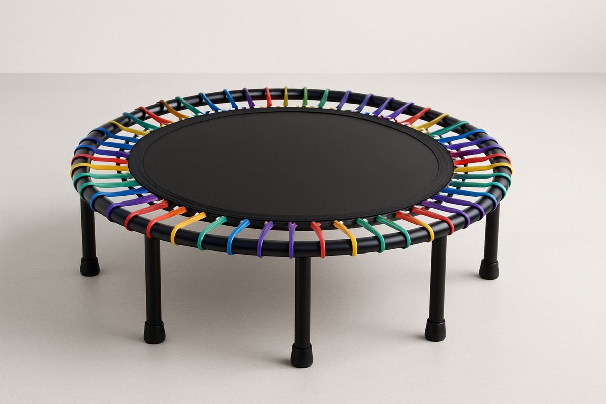 Värikäs pyöreä minitrampoliini mustalla hyppyalustalla-Jardineterna