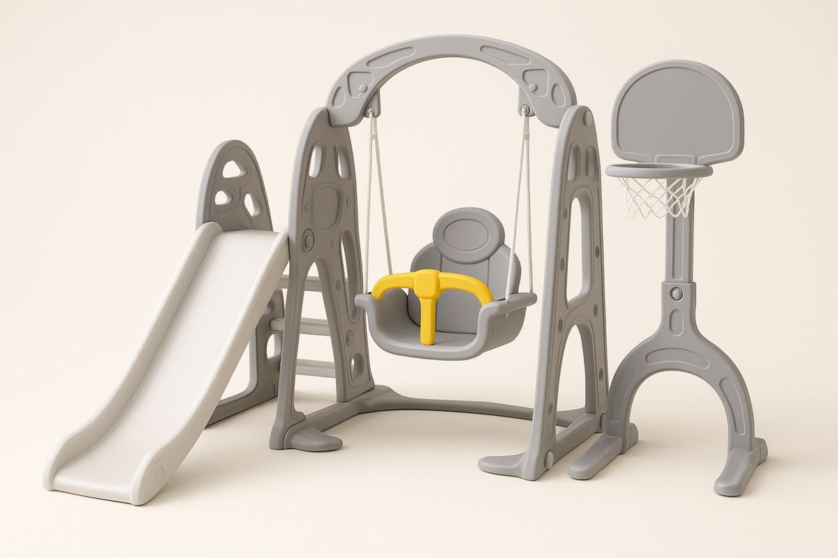 Lasten liukumäki ja keinu turvakaarella + koripalloteline, HDPE, 1–6-vuotiaille-Jardineterna