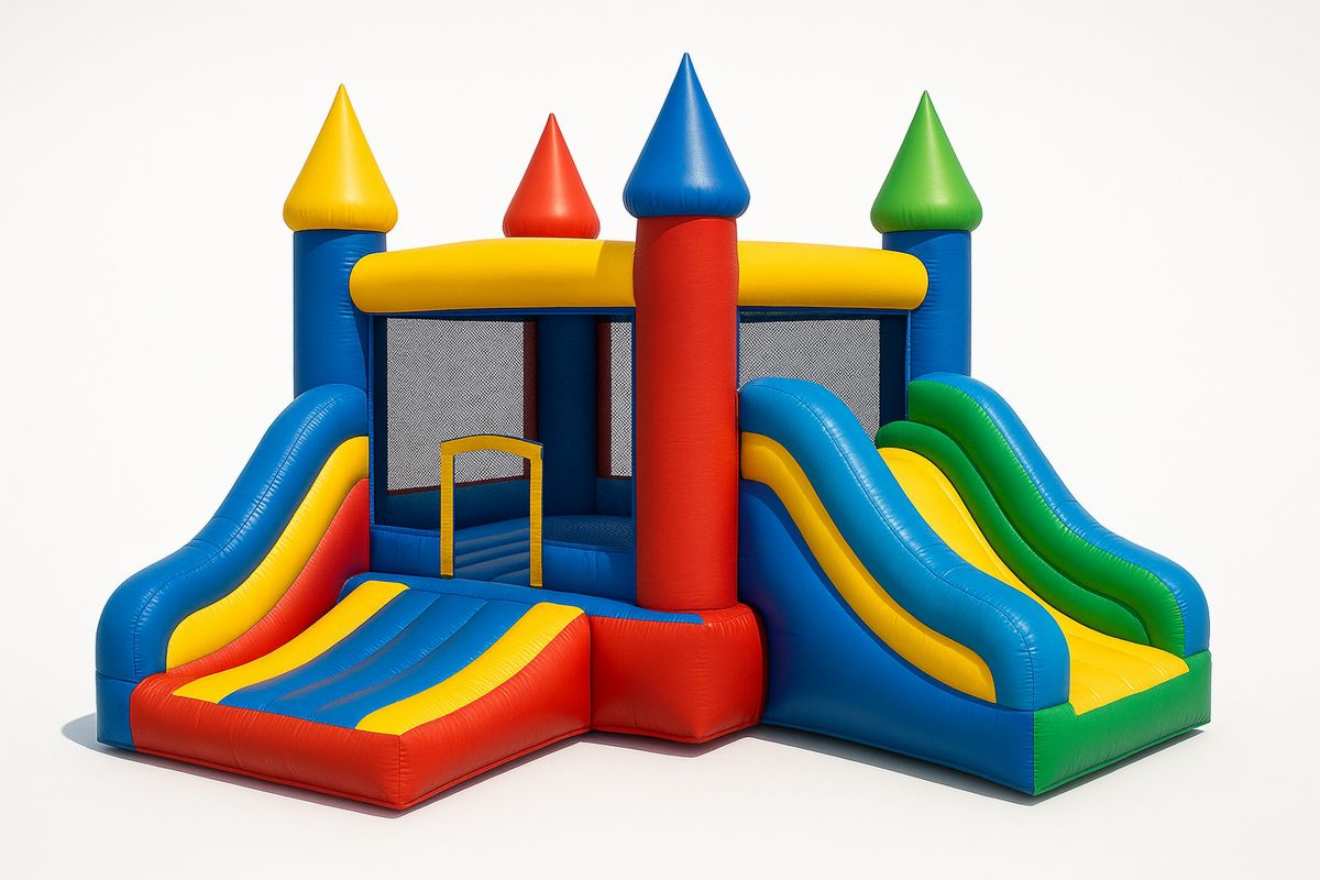 Lasten iso pomppulinna kahdella liukumäellä, PVC-pinnoitettu kangas, 3–10-vuotiaille-Jardineterna