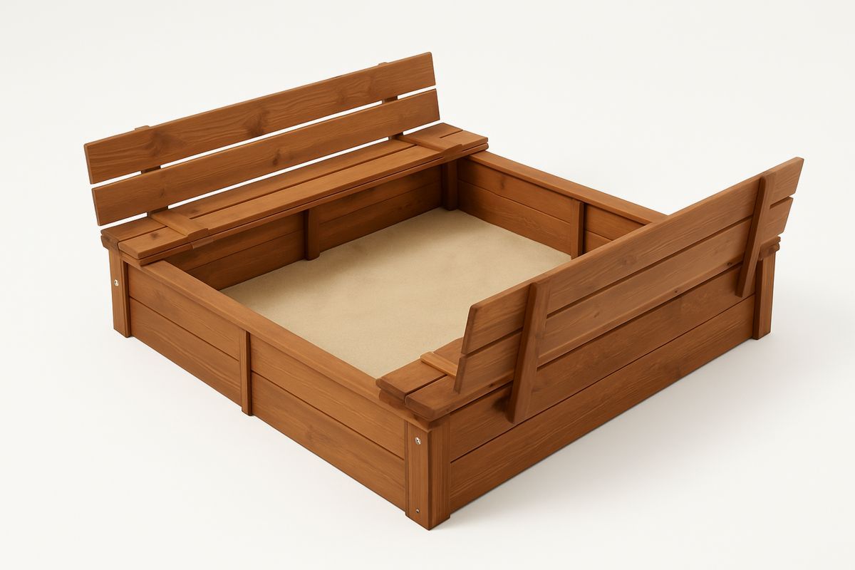 Mänty hiekkalaatikko penkillä ruskea neliö 120x120x22 cm-Jardineterna