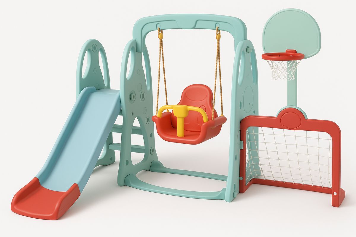 Lasten leikkikeskus liukumäellä, keinulla ja koripallotelineellä, HDPE, 2–5-vuotiaille-Jardineterna
