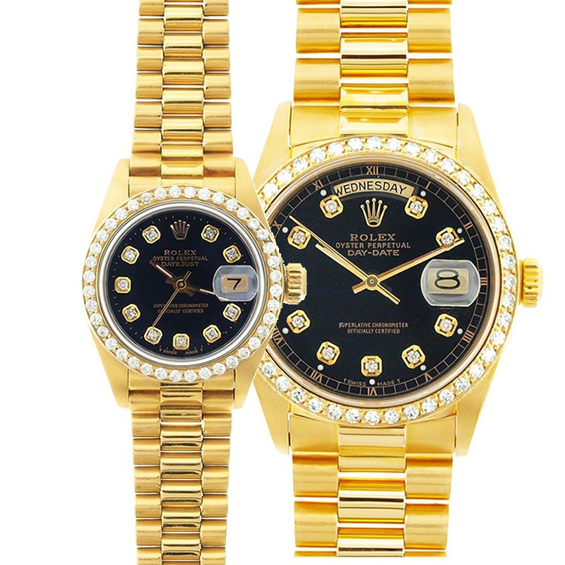 Rolthtex President Watches His & Hers 18K Custom Set Diamonds Models