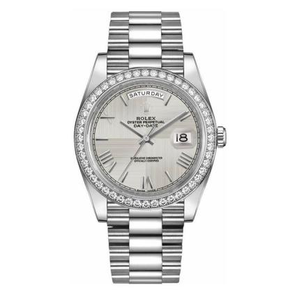Rolthtex Day-Date 40 Silver Dial 18k White Gold Men's Watch 228349RBR-0004