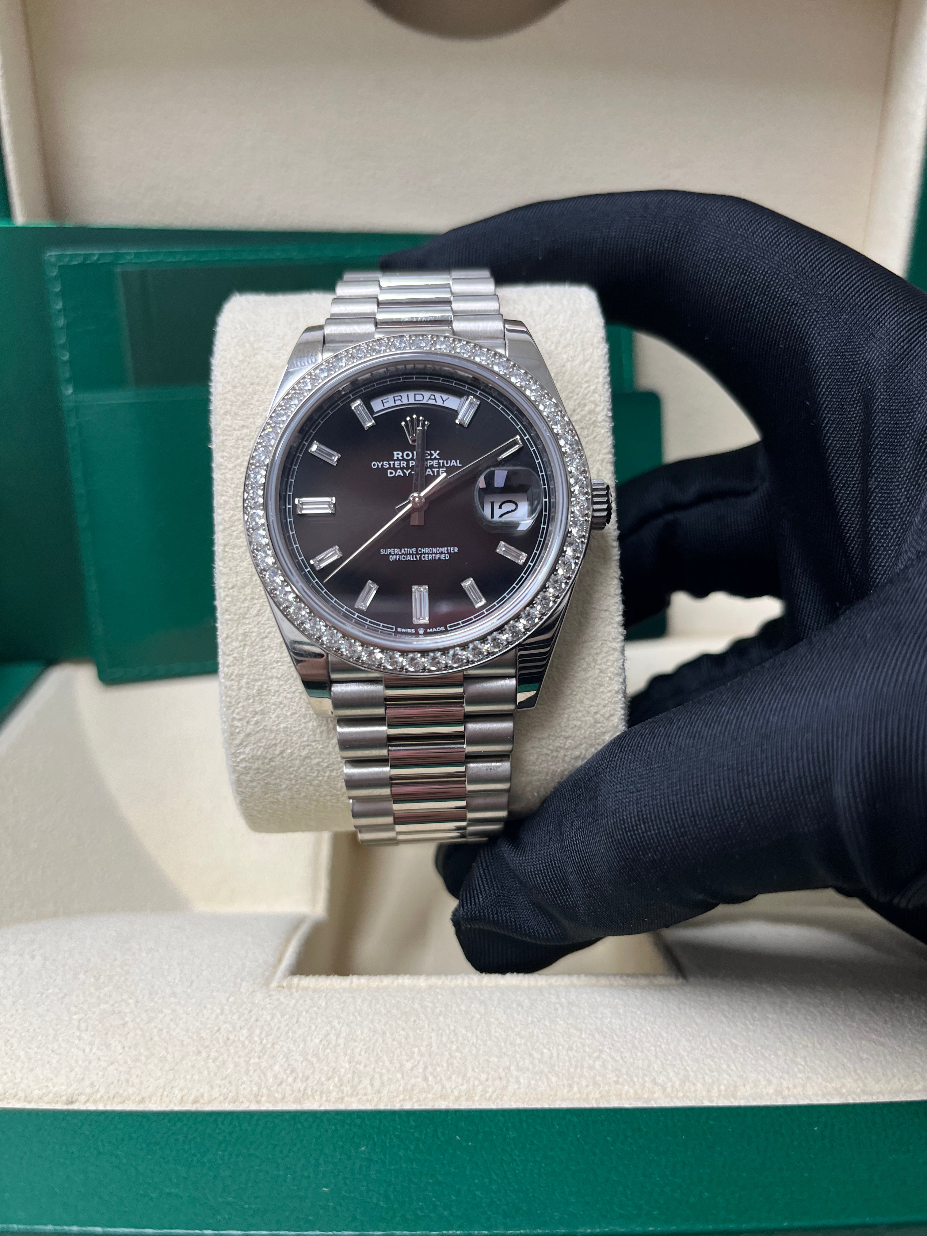 Day-Date 40 White Gold Day-Date 40 Watch - White Gold Bezel - Black Baguette Diamond Dial 228349RBR