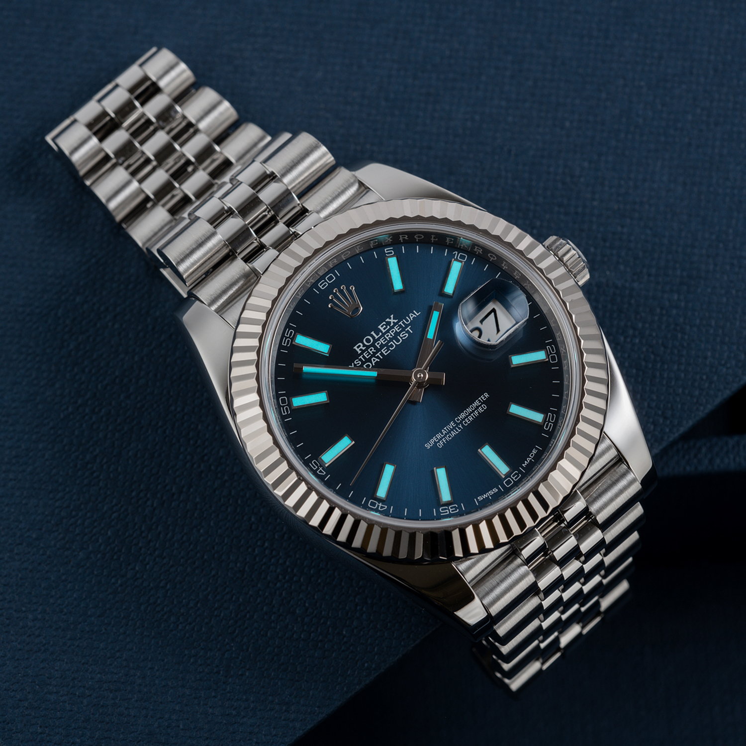 Rolthtex Datejust 41mm Oystersteel and white gold Bright Blue Dial 126334-0002