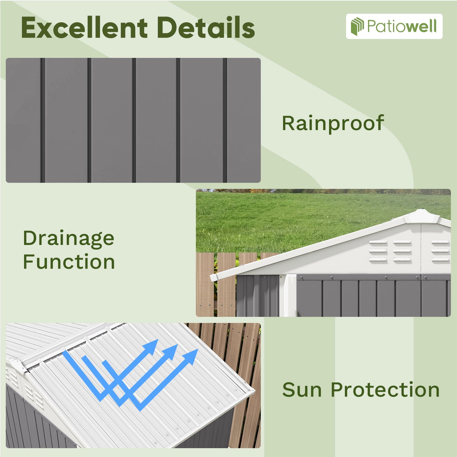 10 x 10 ft Outdoor Storage Metal Shed with Sloping Roof and Double Lockable Door, Brown