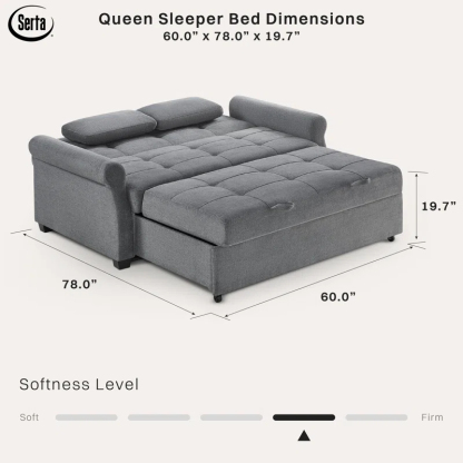 Serta Sabrina 72.6'' Queen Rolled Arm Tufted Back Convertible Sleeper Sofa with Cushions