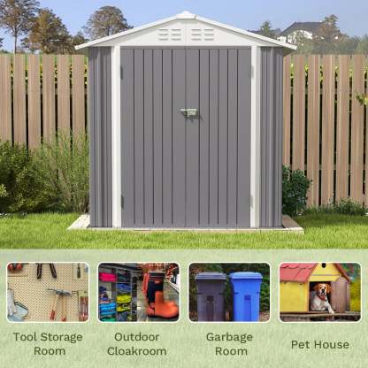 10 x 10 ft Outdoor Storage Metal Shed with Sloping Roof and Double Lockable Door, Brown