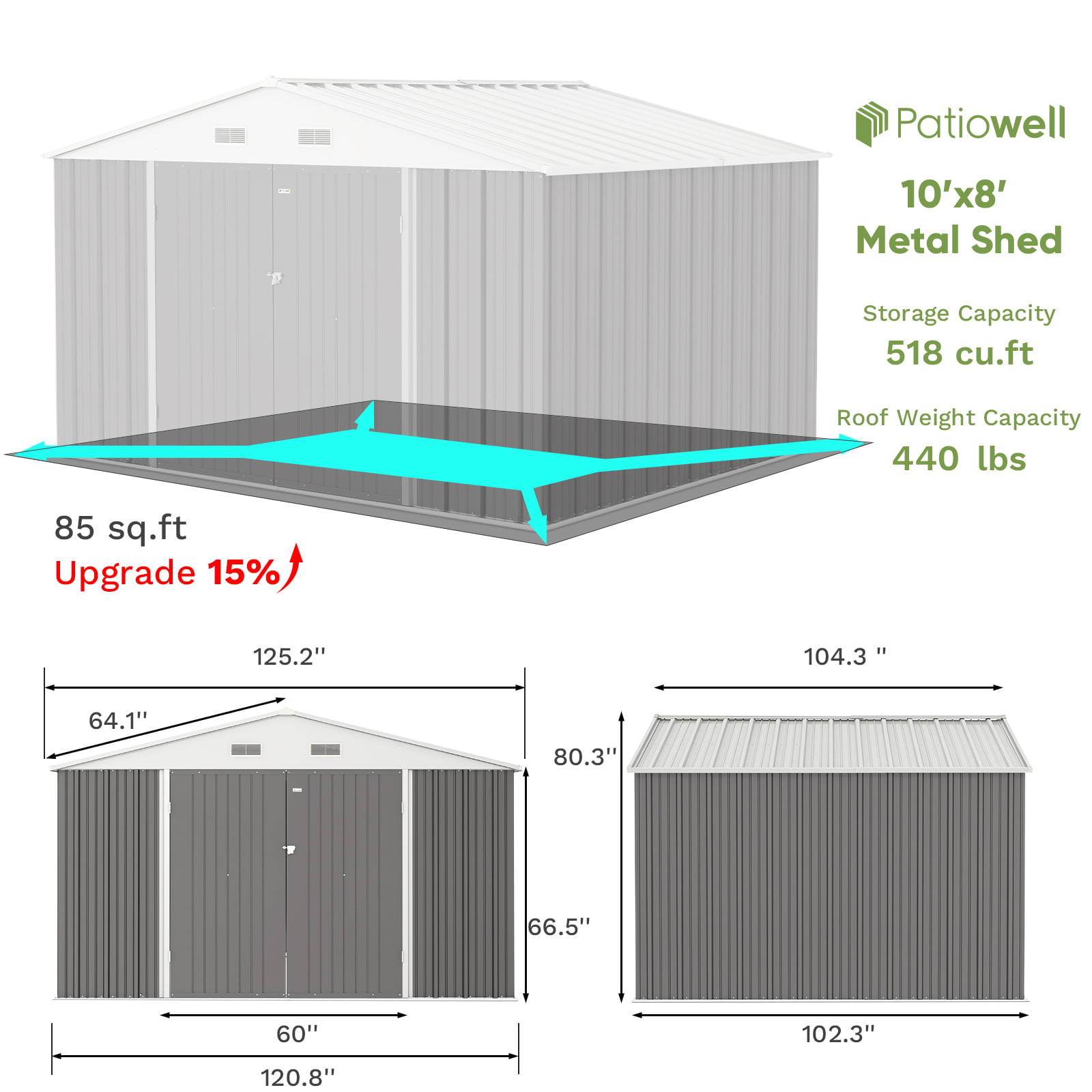 10 x 10 ft Outdoor Storage Metal Shed with Sloping Roof and Double Lockable Door, Brown