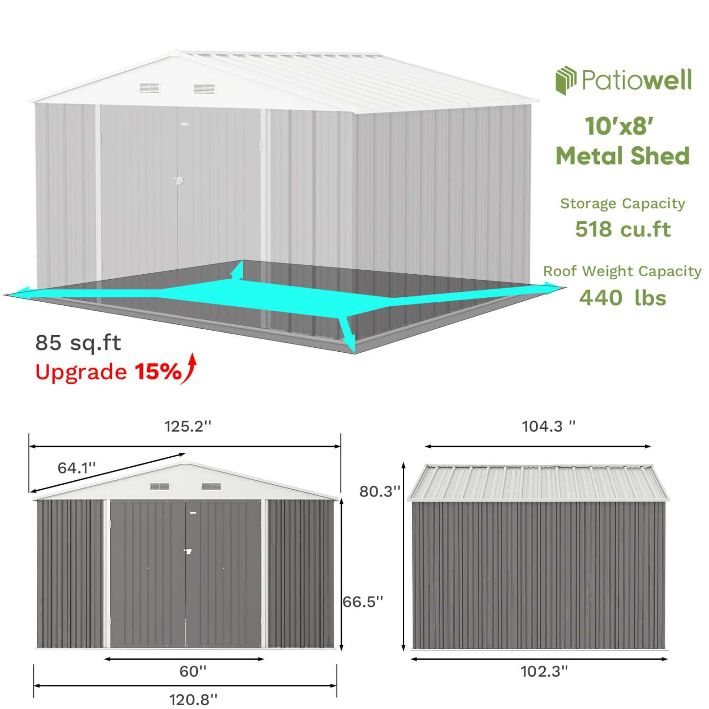 10 x 10 ft Outdoor Storage Metal Shed with Sloping Roof and Double Lockable Door, Brown