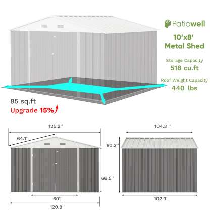 10 x 10 ft Outdoor Storage Metal Shed with Sloping Roof and Double Lockable Door, Brown