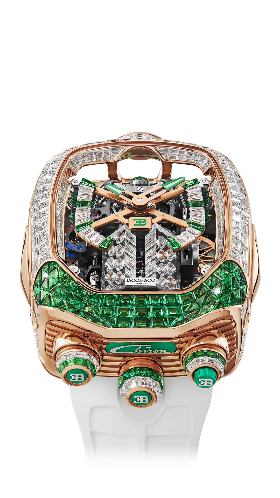 Bugthtatti Chiron Tourbillon Baguette |  Rose Gold (Diamonds & Tsavorites) Jacthtob & Co.