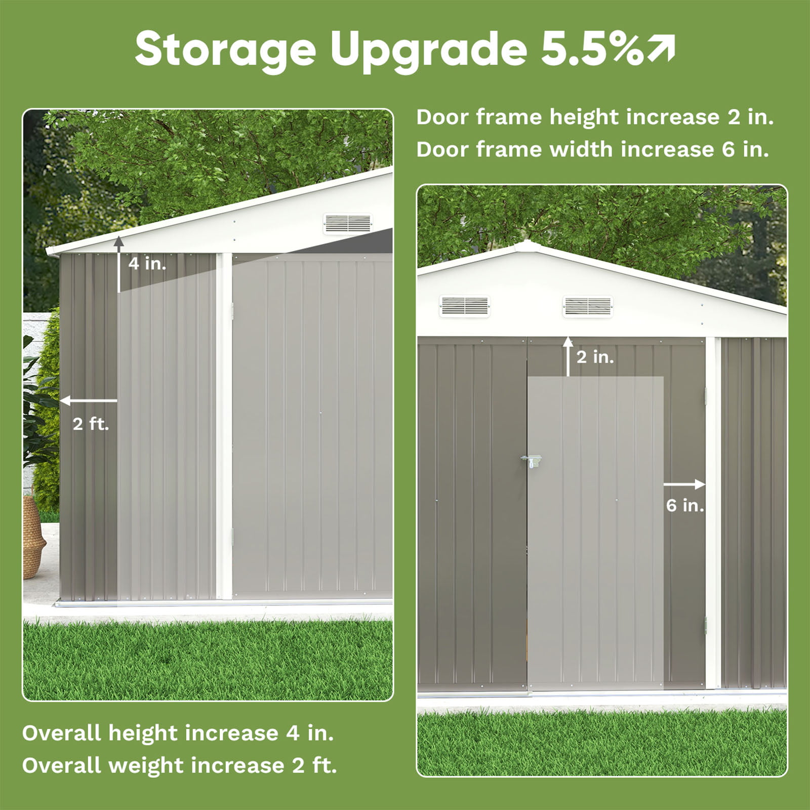 10 x 10 ft Outdoor Storage Metal Shed with Sloping Roof and Double Lockable Door, Brown