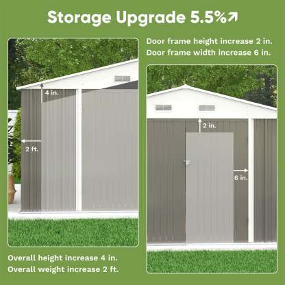10 x 10 ft Outdoor Storage Metal Shed with Sloping Roof and Double Lockable Door, Brown