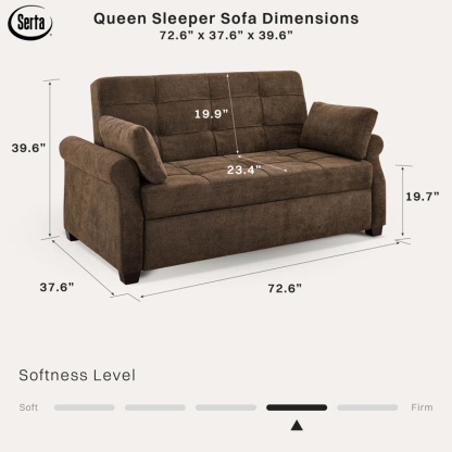 Serta Sabrina 72.6'' Queen Rolled Arm Tufted Back Convertible Sleeper Sofa with Cushions