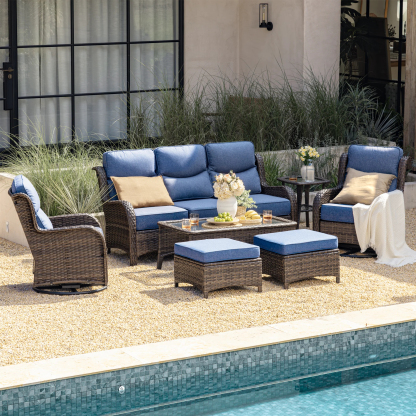 Hawthorne 5 Seater Patio Rattan Sofa Set with Swivel Chairs