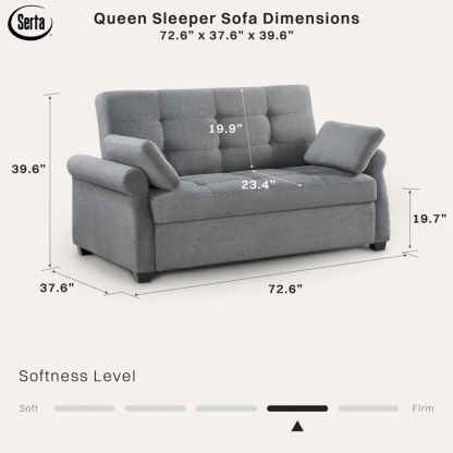 Serta Sabrina 72.6'' Queen Rolled Arm Tufted Back Convertible Sleeper Sofa with Cushions
