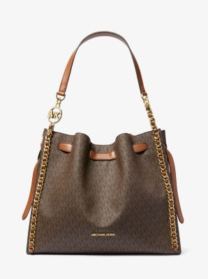 Mina Large Signature Logo Chain Shoulder Bag