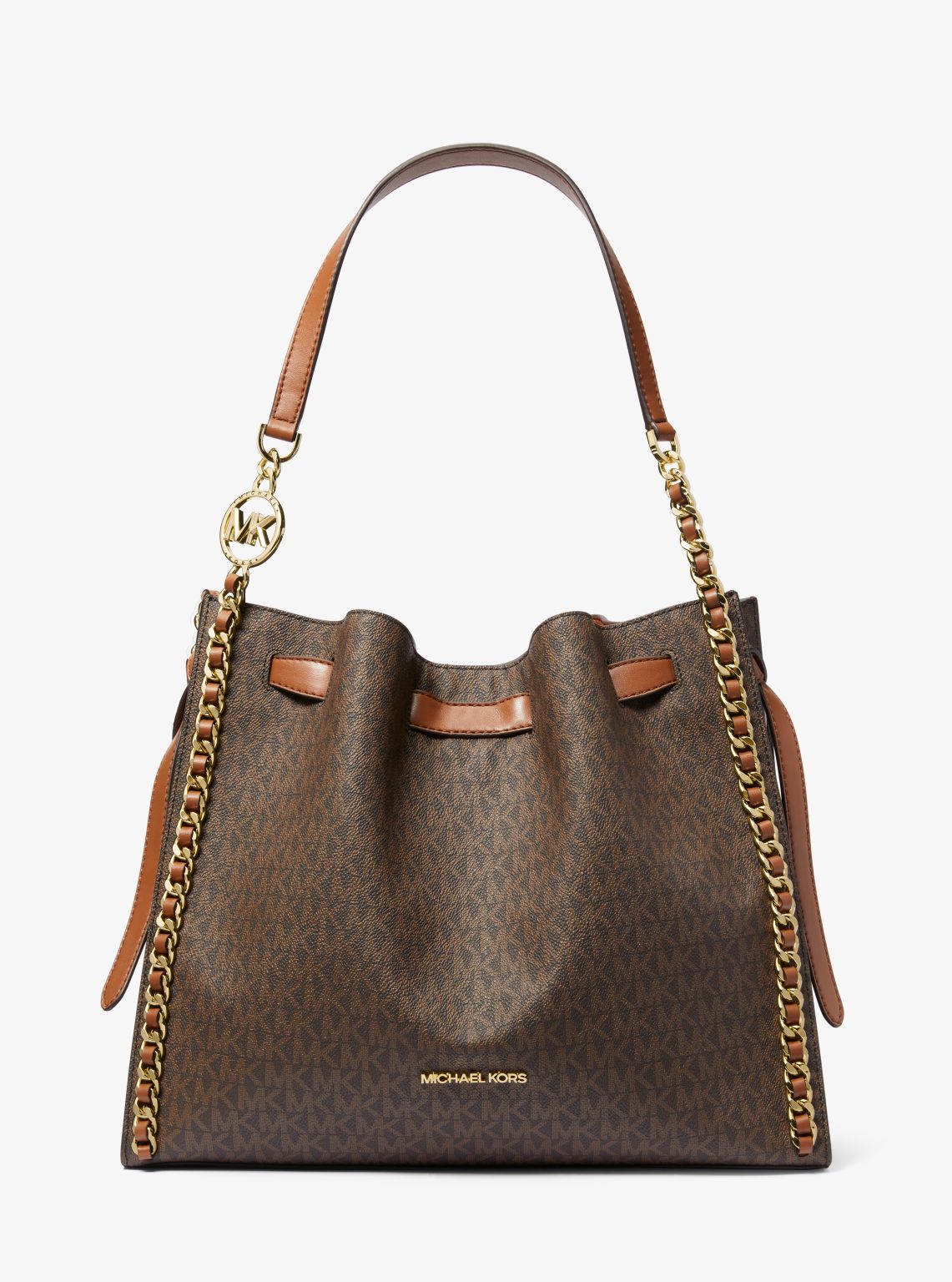 Mina Large Signature Logo Chain Shoulder Bag
