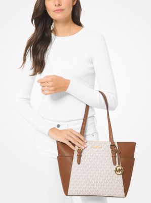 Charlotte Large Logo and Leather Top-Zip Tote Bag