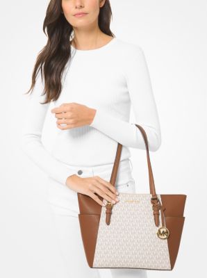 Charlotte Large Logo and Leather Top-Zip Tote Bag