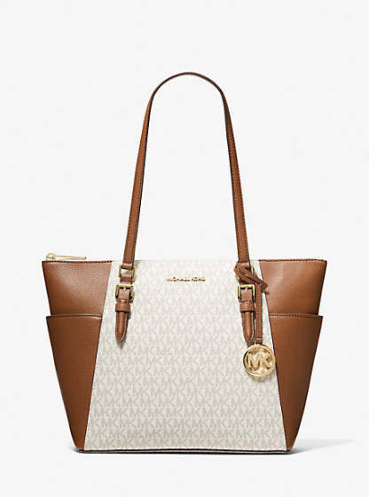 Charlotte Large Logo and Leather Top-Zip Tote Bag