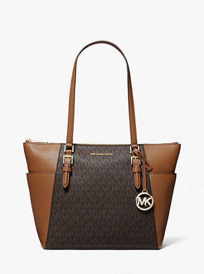 Charlotte Large Logo and Leather Top-Zip Tote Bag