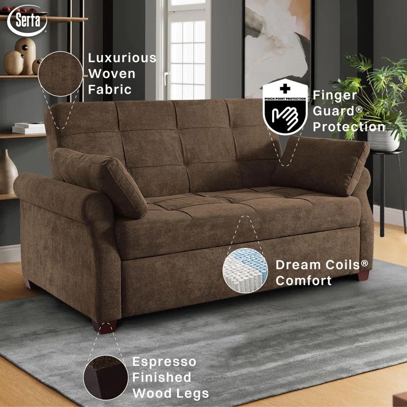 Serta Sabrina 72.6'' Queen Rolled Arm Tufted Back Convertible Sleeper Sofa with Cushions