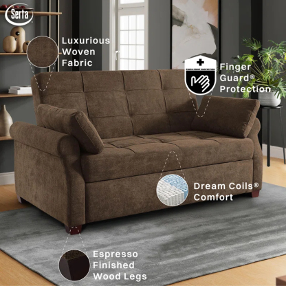 Serta Sabrina 72.6'' Queen Rolled Arm Tufted Back Convertible Sleeper Sofa with Cushions