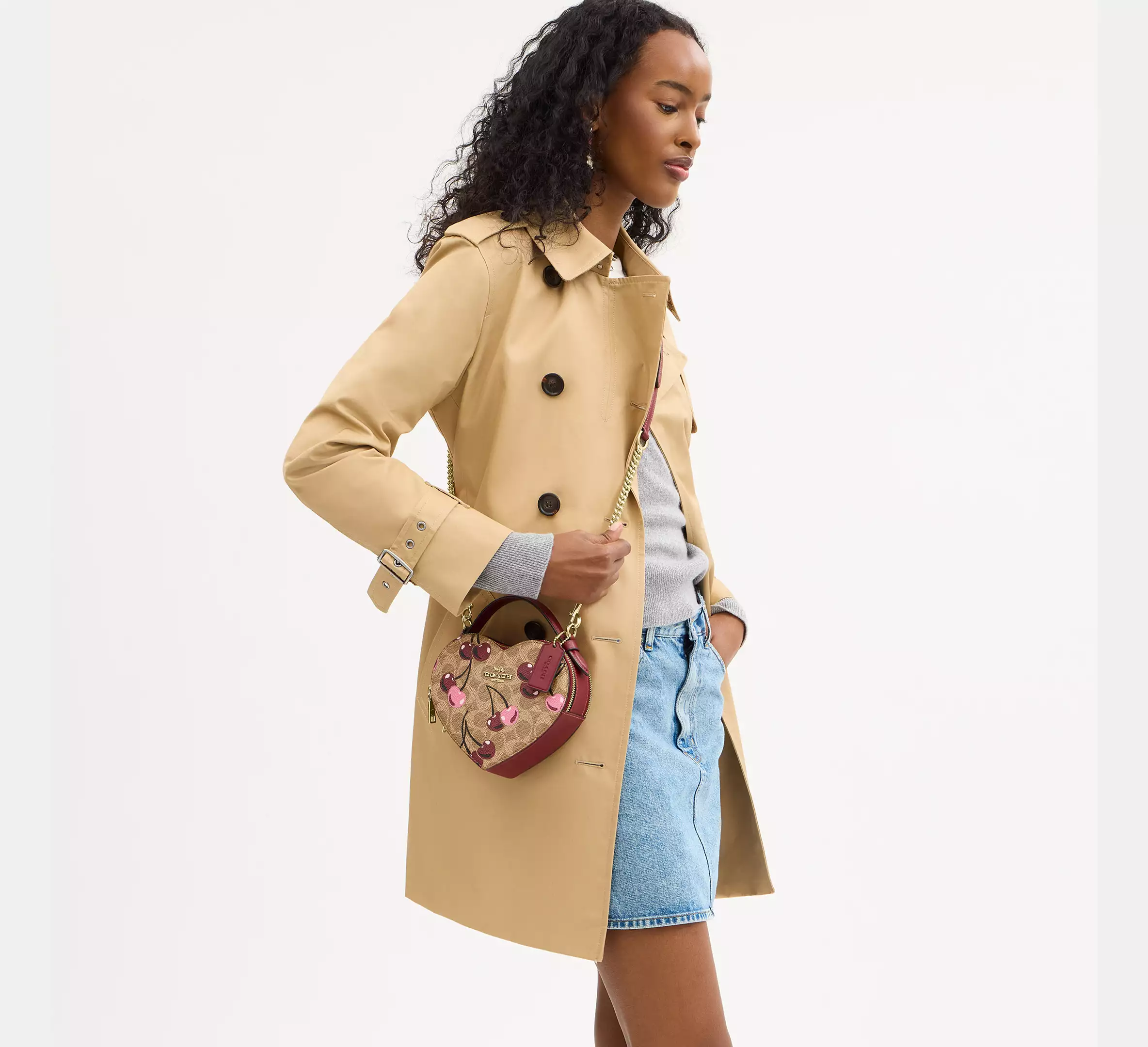 Heart Crossbody Bag In Signature Canvas With Cherry Print