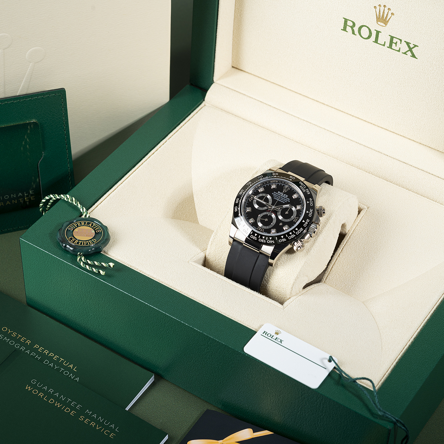 rolthtex Daytona White Gold Black Dial Oysterflex Strap 116519LN-0025