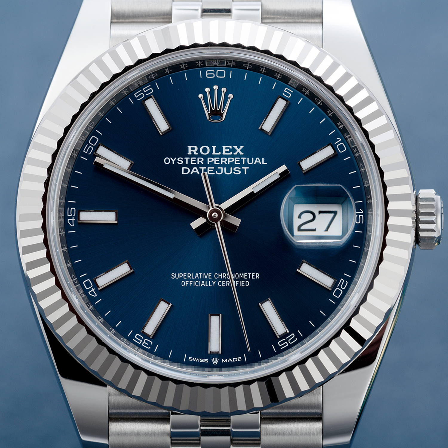 Rolthtex Datejust 41mm Oystersteel and white gold Bright Blue Dial 126334-0002