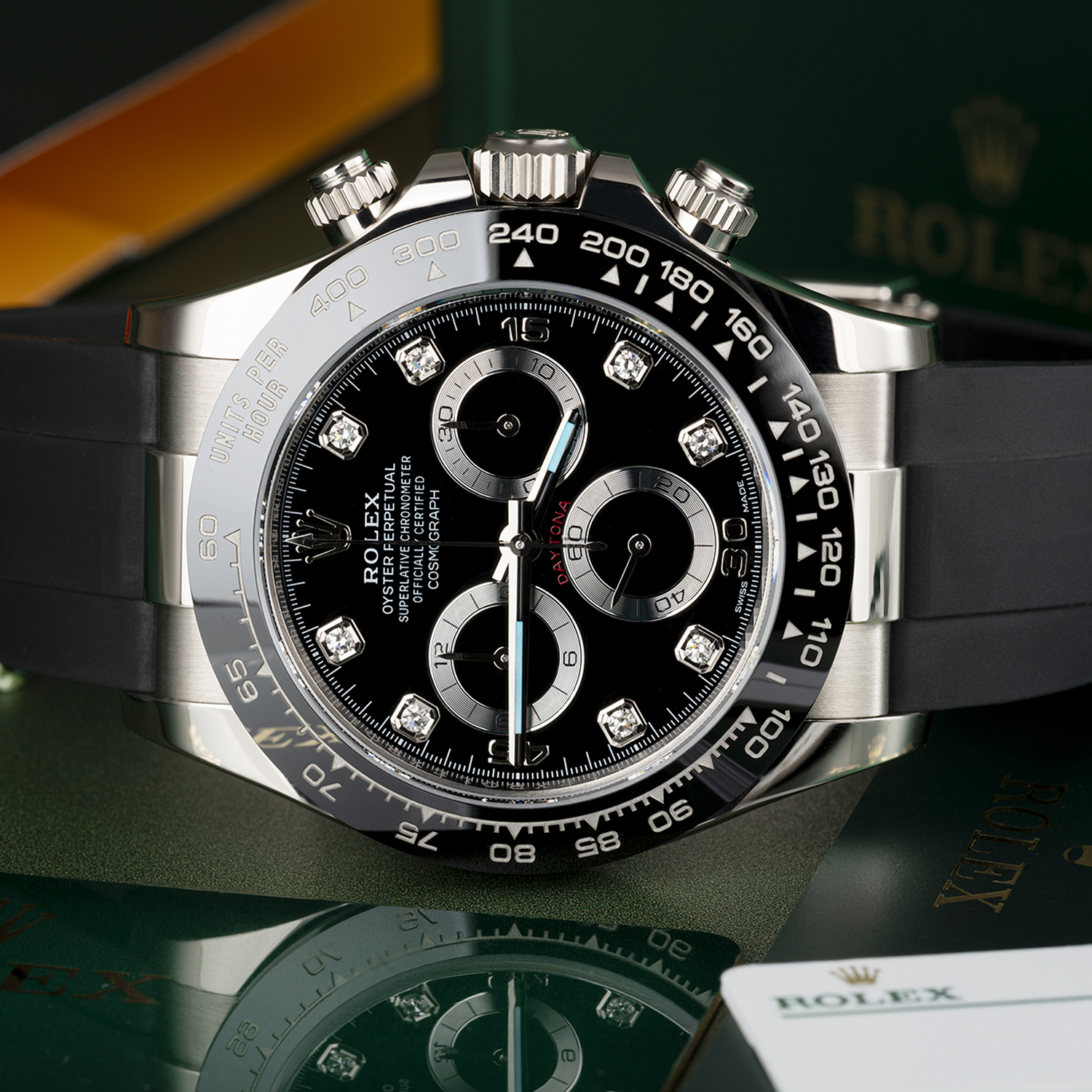 rolthtex Daytona White Gold Black Dial Oysterflex Strap 116519LN-0025