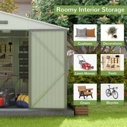 10 x 10 ft Outdoor Storage Metal Shed with Sloping Roof and Double Lockable Door, Brown