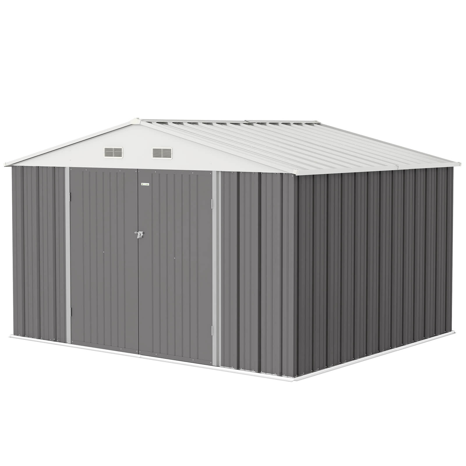 10 x 10 ft Outdoor Storage Metal Shed with Sloping Roof and Double Lockable Door, Brown
