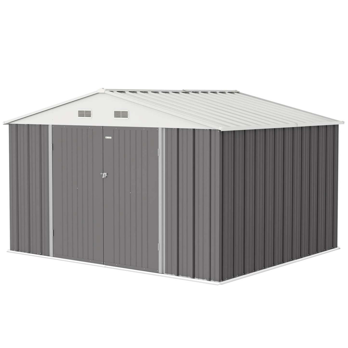 10 x 10 ft Outdoor Storage Metal Shed with Sloping Roof and Double Lockable Door, Brown