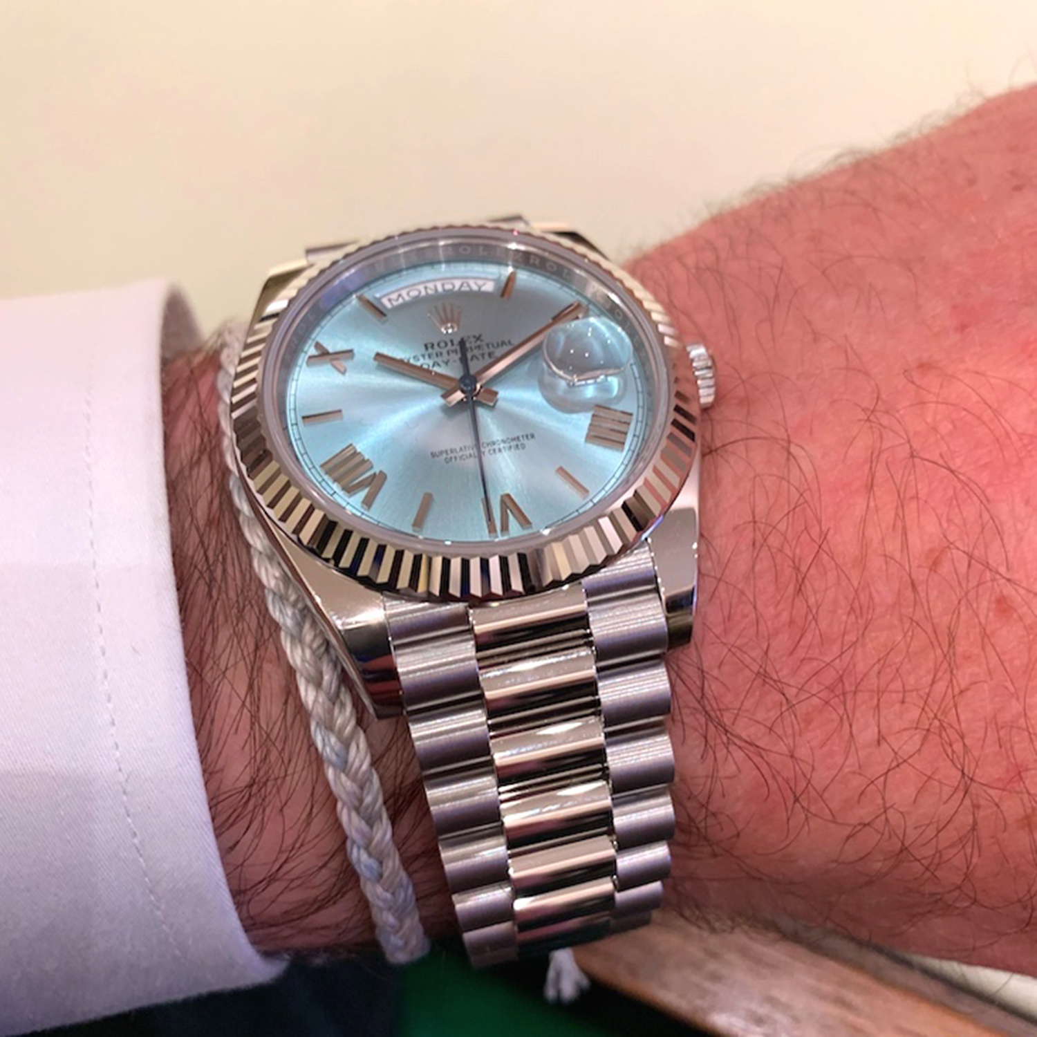 rolthtex Oyster Perpetual Day-Date President 40mm in Platinum with Ice-Blue Dial Men's Watch 228236-0012 Unworn