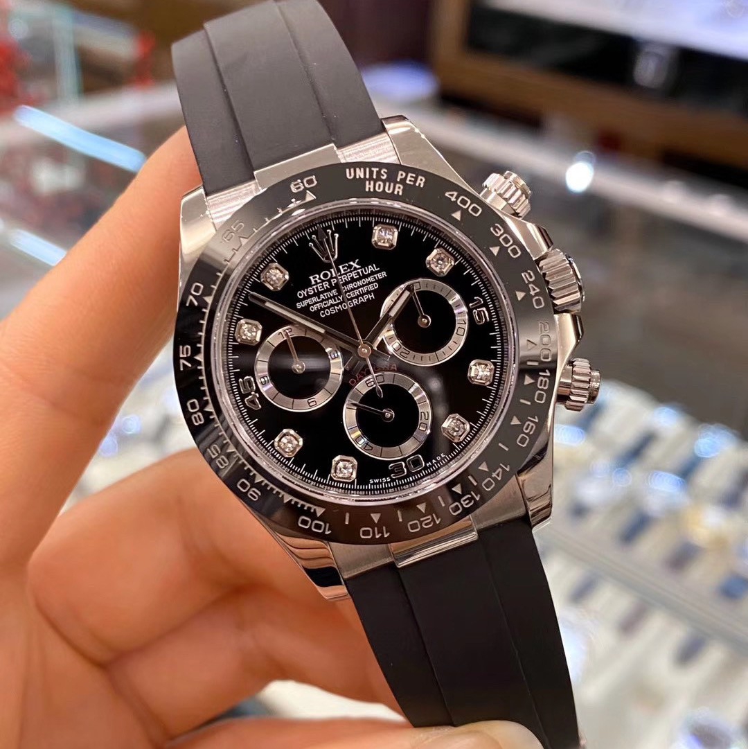 rolthtex Daytona White Gold Black Dial Oysterflex Strap 116519LN-0025