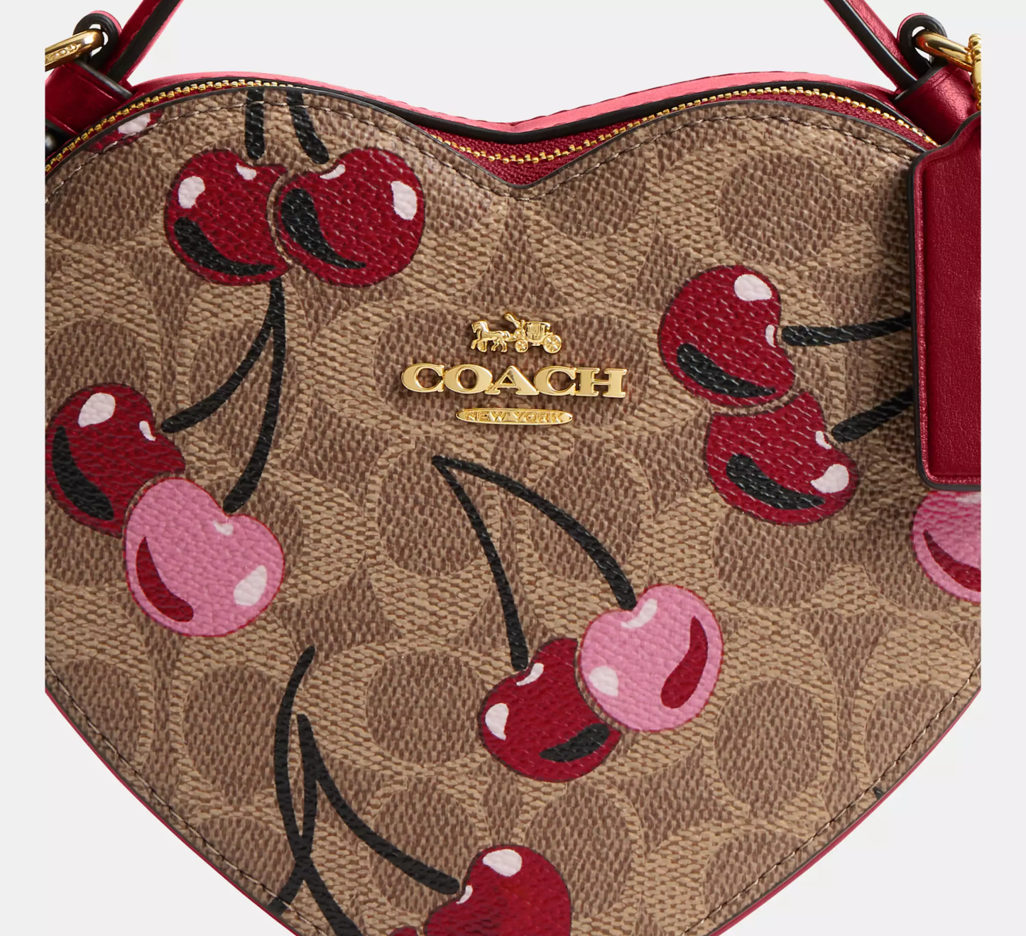 Heart Crossbody Bag In Signature Canvas With Cherry Print