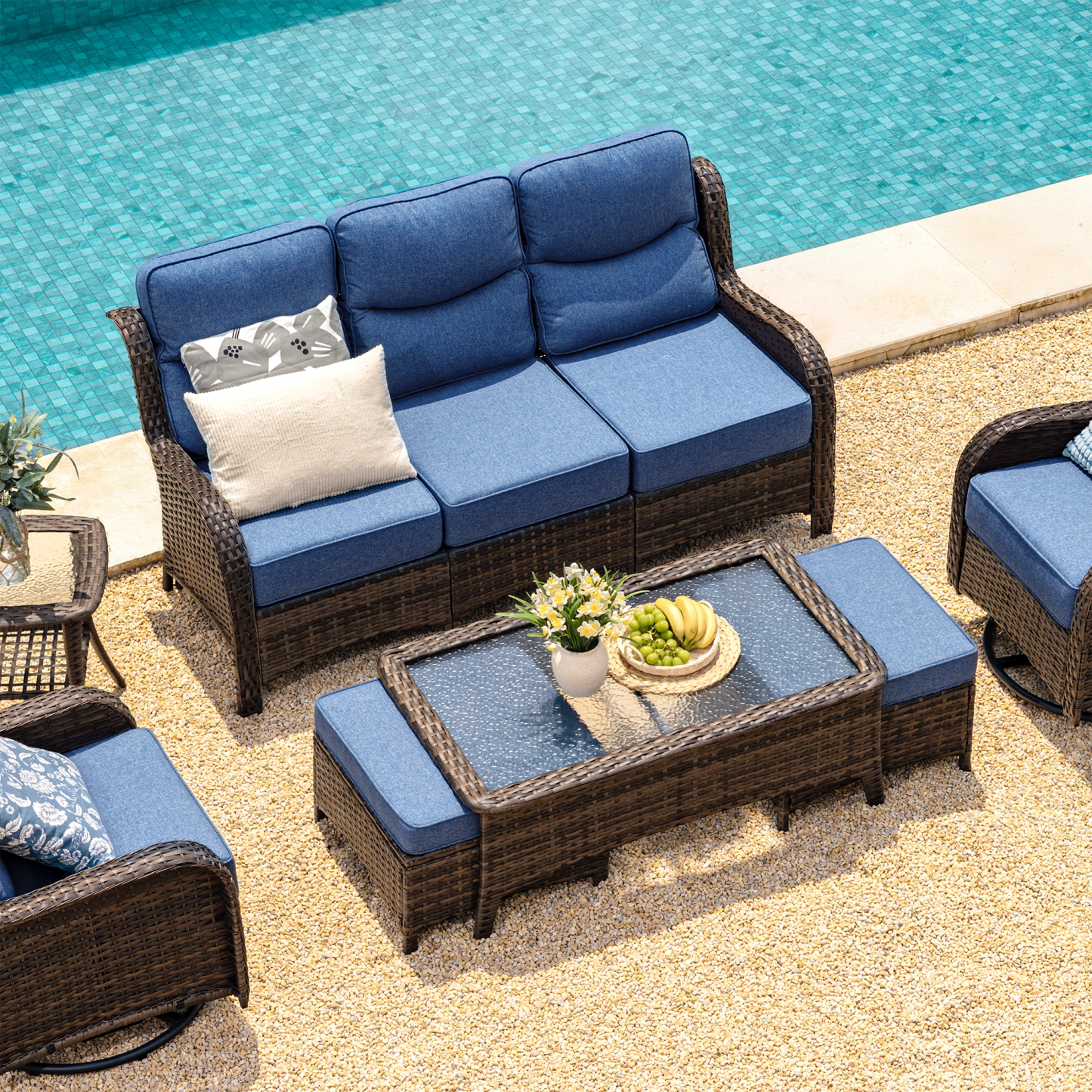 Hawthorne 5 Seater Patio Rattan Sofa Set with Swivel Chairs