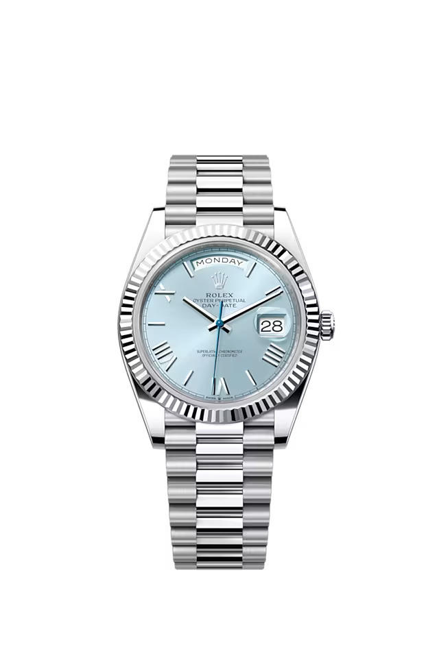 rolthtex Oyster Perpetual Day-Date President 40mm in Platinum with Ice-Blue Dial Men's Watch 228236-0012 Unworn