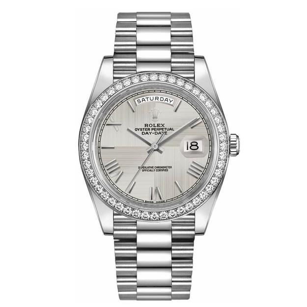Rolthtex Day-Date 40 Silver Dial 18k White Gold Men's Watch 228349RBR-0004
