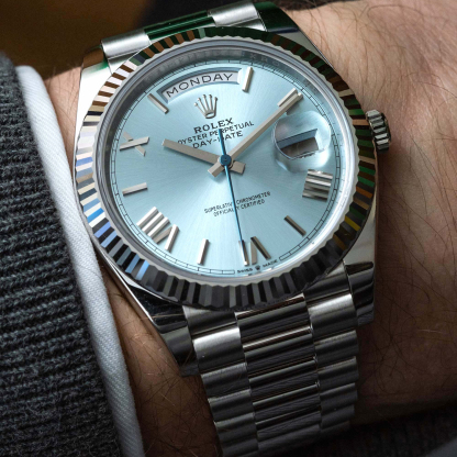 rolthtex Oyster Perpetual Day-Date President 40mm in Platinum with Ice-Blue Dial Men's Watch 228236-0012 Unworn
