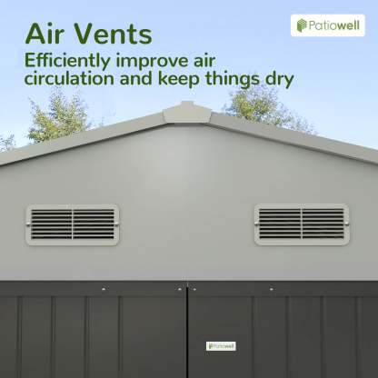 10 x 10 ft Outdoor Storage Metal Shed with Sloping Roof and Double Lockable Door, Brown