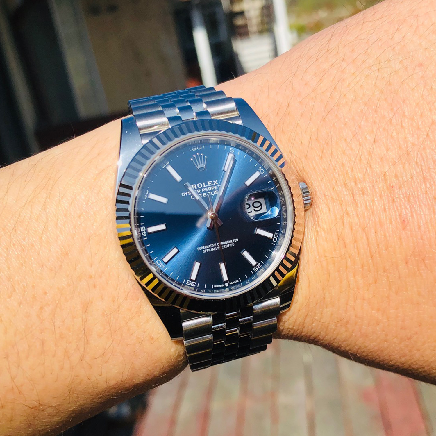 Rolthtex Datejust 41mm Oystersteel and white gold Bright Blue Dial 126334-0002