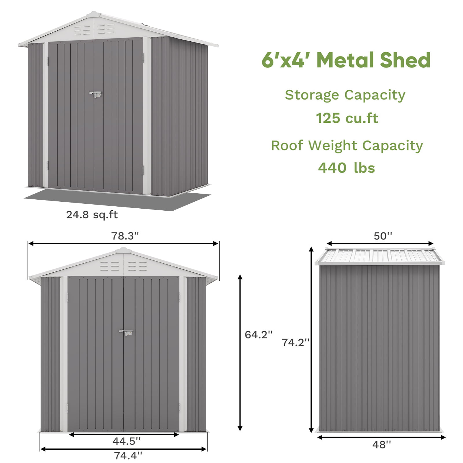 10 x 10 ft Outdoor Storage Metal Shed with Sloping Roof and Double Lockable Door, Brown