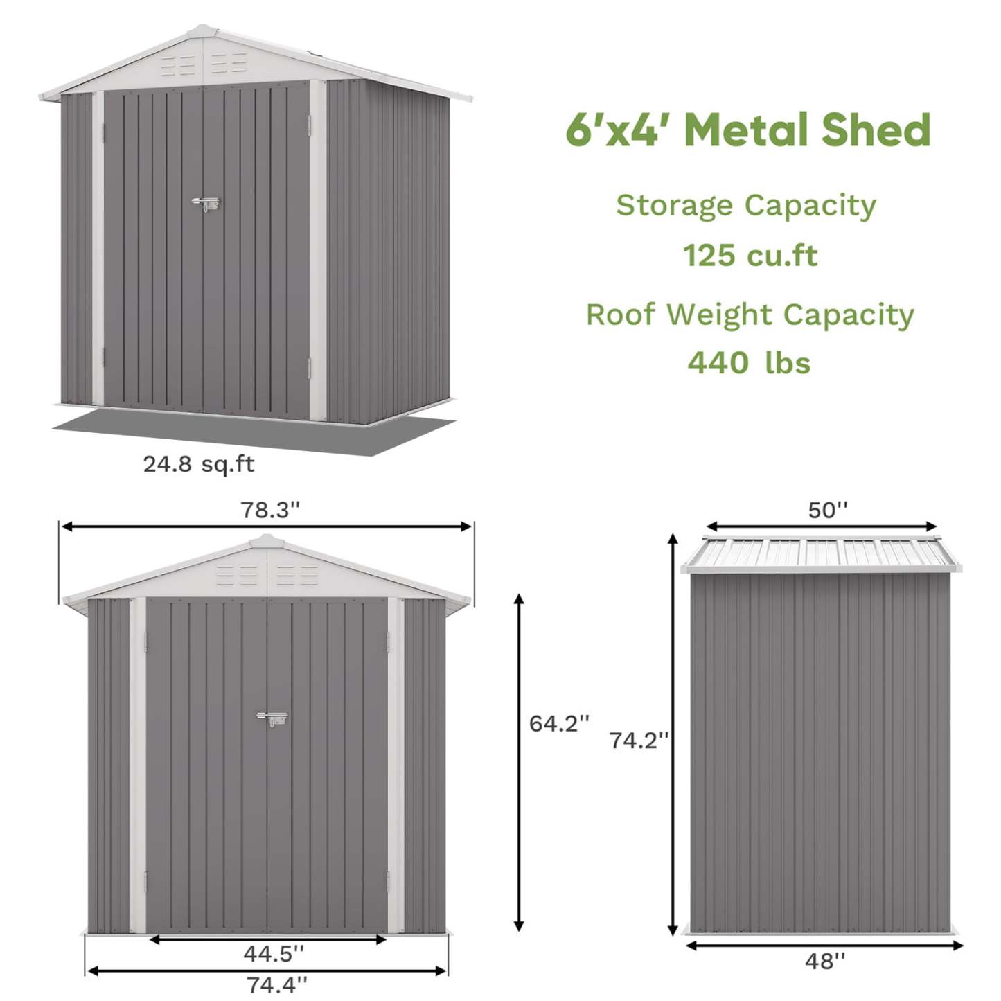 10 x 10 ft Outdoor Storage Metal Shed with Sloping Roof and Double Lockable Door, Brown