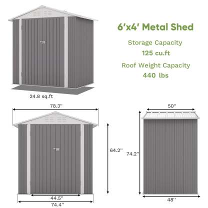 10 x 10 ft Outdoor Storage Metal Shed with Sloping Roof and Double Lockable Door, Brown